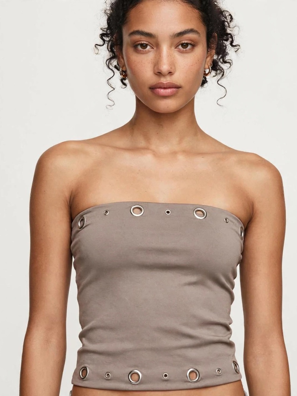 Derek Heart Taupe Strapless Grommet Tube Top